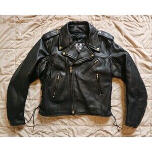 Vintage UNIK Leather Motorcycle Jacket Mens 44 L Black Biker Moto Zip Out Liner